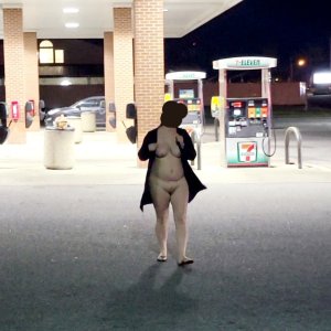 Exhibitionist Wife Naked at the Gas Station